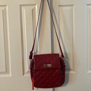 Samantha Brown Faux Leather Quilted RFID Protected Burgundy Crossbody Bag
